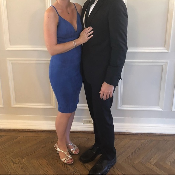 Lulu's Dynamic Diva Royal Blue Suede Bodycon Midi Dress - Size M - Picture 3 of 5